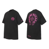Ch hip-hop t shirts chkrosummer sanskrit crossflap pocket pants horseshoe rose red printing short sleeve t-shirt american style
