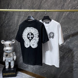 Ch hip-hop t shirts american ch short-sleeved horseshoe flocking washed and worn loosecasualheavy weighteasiest for matchcouple high street