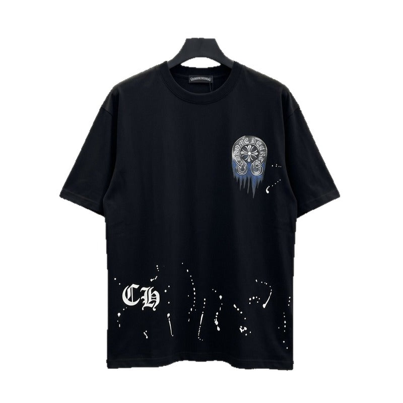 Ch hip-hop t shirts high streetch short sleeve stylish horseshoe hand-painted sanskrit printingloosecasual american heavy weight