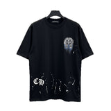 Ch hip-hop t shirts high streetch short sleeve stylish horseshoe hand-painted sanskrit printingloosecasual american heavy weight