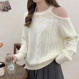 Women Knitwear Fall/Winter Hollow out Shoulder-Baring Knitwear Loose Sweater