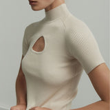 Women Knit Top Sexy Short Sleeve Knitwear Thread Knitted Top