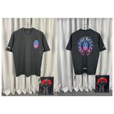 Ch hip-hop t shirts heavy industry high street ch short sleeve purple gradient big sword sanskrit cross logo loosecasual