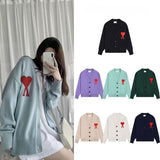 Heavy weight! ami arauneif big heart high weight v neckfall and winterknittingoutwearcardigan woolen sweater