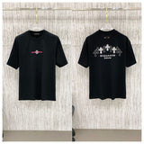 Ch hip-hop t-shirts - ch cross & leather patchwork sanskrit embroidery crew neck short sleeve t-shirt - couple's minimalist style