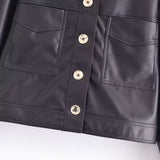 Women Leather Jacket Retro Lapels Double Pocket Shirt PU Leather Coat