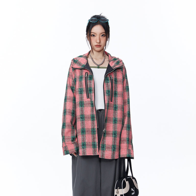 Unisex Jacket Autumn Retro Loose Plaid Top