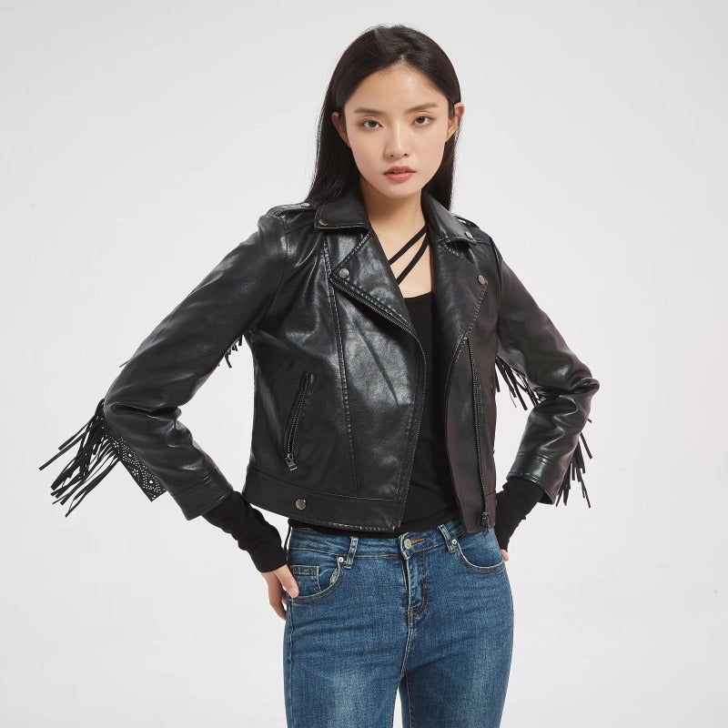 Women Leather Jacket Autumn Tassel Motorcycle Pu Leather Jacket Leather Coat Women's Short Coat