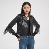 Women Leather Jacket Autumn Tassel Motorcycle Pu Leather Jacket Leather Coat Women's Short Coat