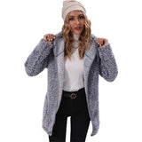 Women Trench Coat Autumn Hooded Long-Sleeved Cardigan Loose Mid-Length Buckle-Free Bubble Velvet Casual Cardigan