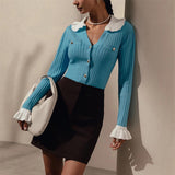 Women Knit Top Elegant Knitted Cardigan Single-Breasted Sweater