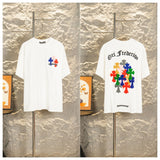 Ch hip-hop t-shirts: ch color dopamine cross towel embroidery short sleeve distressed crew neck tee - high street style