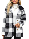 Women's Trench Coat Autumn and Winter Women's Lapel Long Sleeve Mid-Length Plaid Single-Breasted Double-Sided Velvet Casual Coat
