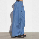 Women's pants: amazon independent store, european and american spring/summer lightweight elastic waist denim trousers, drapey vintage wide-leg jeans