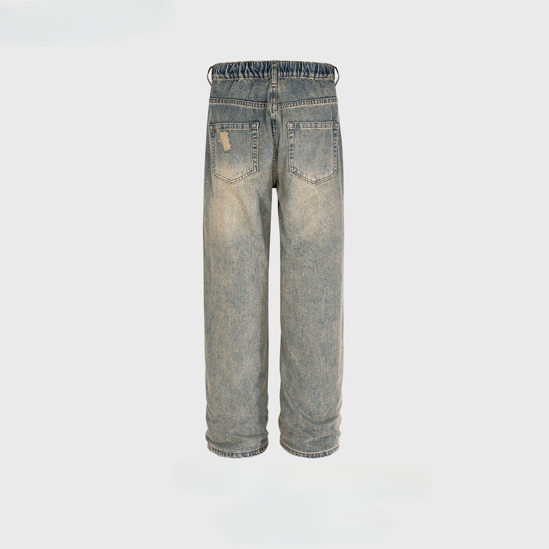 MIJKO Men's Vintage Pants MIJKO ripped trousers men's and women's washed water old jeans