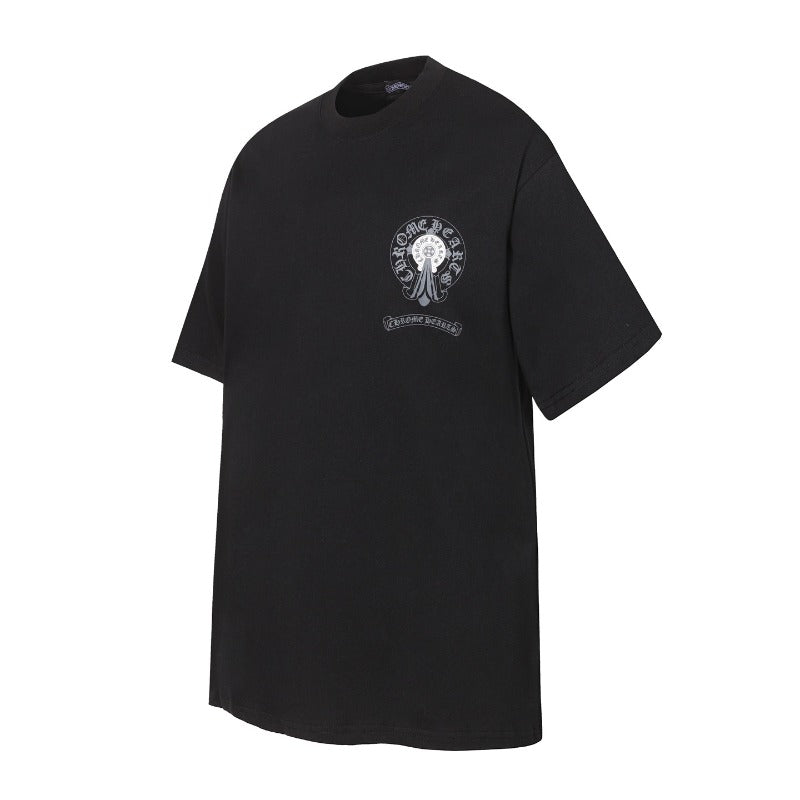 Ch hip-hop t-shirts - ch short sleeve sanskrit horseshoe cross letter print loose fit casual american heavyweight tee