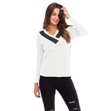 Women Knitted Sweater Casual Top Autumn Crew Neck Long Sleeve Color Matching Sweater