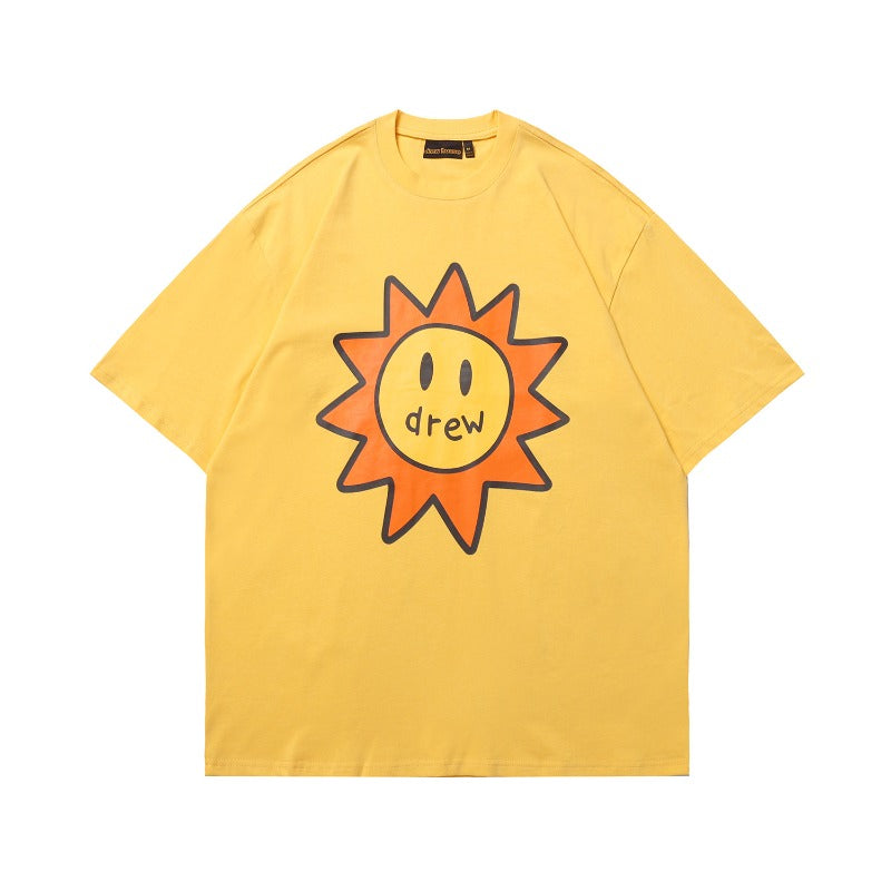 Drew house tshirt r d@ew smiley sun cartoon graphic crew neck pullover short sleeve
