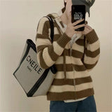 Women Knitwear Autumn and Winter Striped Hooded Sweater Coat Knitted Cardigan