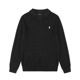 Rl ralph lauren pony warm women's autumn/winter cable knit polo collar sweater - wool blend, couple's casual loose knit top