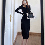 Women Dresses Sexy Long Sleeve Big U-Neck Dress
