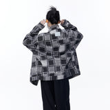 Unisex Jacket Autumn Black and Gray Grid Double Pull Lock Jacket
