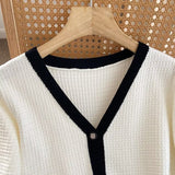 Women Sweater Knitwear Autumn and Winter Classic Style Contrast Color V-neck Knitted Cardigan Sweater Coat