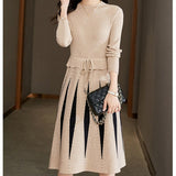Women Knitwear Spring and Autumn Long Lace-up Sweater Slim Knit Dress