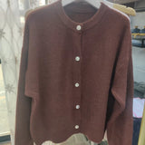 Women Knitted Cardigan round Neck Knitted Cardigan Autumn Winter Retro Thickened Sweater Coat