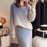 Women Knitted Pullover Autumn and Winter round Neck Sweater Loose Knitwear Casual Top