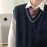 Women Knitted Pullover Knitted Vest Spring and Autumn V-neck Loose Vest Sweater