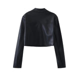 Women Leather Jacket Autumn Lapel Short Pu Leather Coat High Waist Hip-Wrapped Skirt