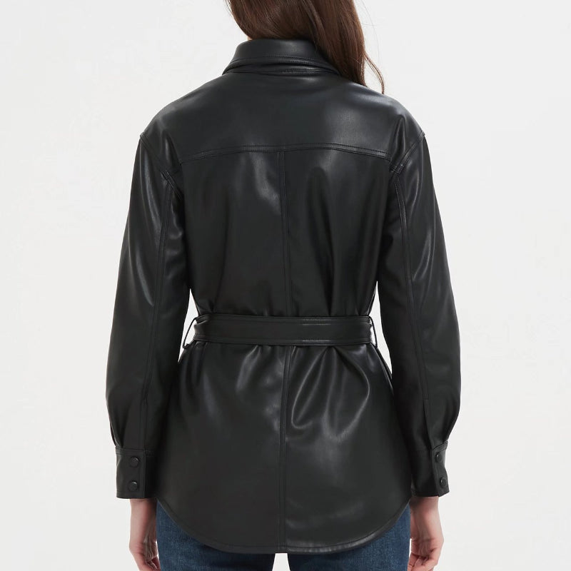 Women Leather Jacket Leather Coat Women's Motorcycle Clothing Retro Loose Shirt Leather Coat