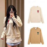 Fall and winter ami aheoineheartembroidersweatshirtcasualpulloverloose round neck couplelong sleeves