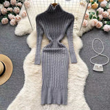 Women Maxi Dress Spring and Autumn Sexy Turtleneck Slim Fit Sheath Dress