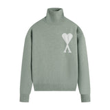 Ami high collar knitting shirt fall and winterlong sleevesloose big heart jacquardtopspulloversweaterwool couple
