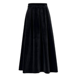 Women Skirt Autumn Winter Retro Hepburn Style Gold Velvet Skirt Mid-Length Pleated A- line Umbrella Skirt