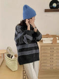 Women Knitted Pullover Vintage Stripe Sweater Loose Autumn and Winter round Neck Knitted Top