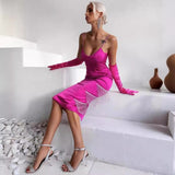 Women Dresses Summer Sexy Drill Chain Sling Tassels Slim-Fit Party Dress (Ont0408)