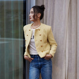Women Woolen Coat Chanel Coat Tweed Double Breasted Cropped Top