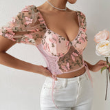 Women Party Tops Halter Perspective Butterfly Embroidered Suspender Mesh Vest