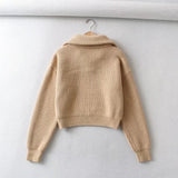 Women Sweater Knitwear Spring and Autumn Sweater Pullover Lapel Long-Sleeve Zipper Loose Bottoming Sweater
