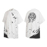 Ch hip-hop t shirts ch short-sleeved couple splash ink horseshoe fuzzy printing loosecasualpure cotton american heavy weight short-sleeved