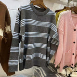 Women Knitwear Autumn and Winter Striped round Neck Sweater Loose Sweater
