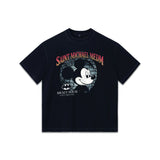 Washed distressed horror mickey saintmichaelmedm retro american t-shirt looseheavy weight round neck