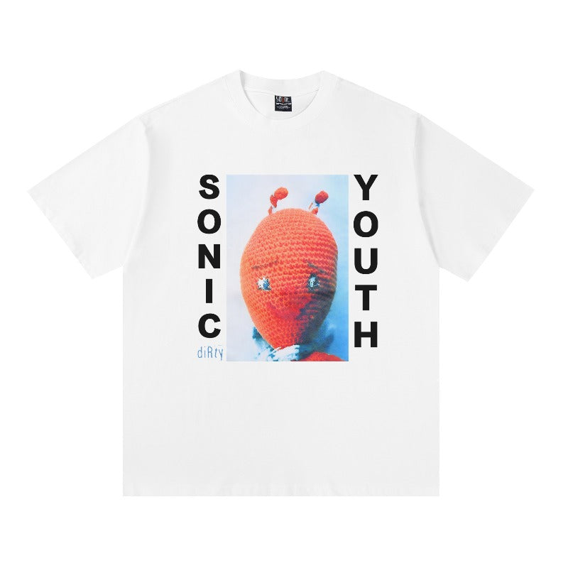 saint m t shirts s.m cartoon letter graphic crew neck pullover short sleeve t-shirt
