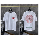 Ch hip-hop t-shirts - couple's ch horseshoe cross 3d appliqué embroidered short sleeve american style loose fit casual trendy tee