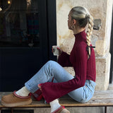 Women Knit Top round Neck Long Sleeve Spring Undershirt Sweater