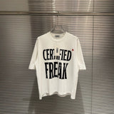 Grailz american retro distressed short-sleeved certifiedfreak printing loose round neck t-shirt high street