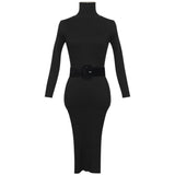 Women Maxi Dress Autumn and Winter Turtleneck Long Sleeve Narrow Slit Knitted Dress